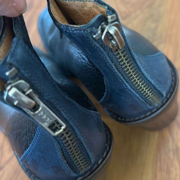 Madewell navy leather low boots booties with fringe chunky heel size 37 - Picture 3 of 7